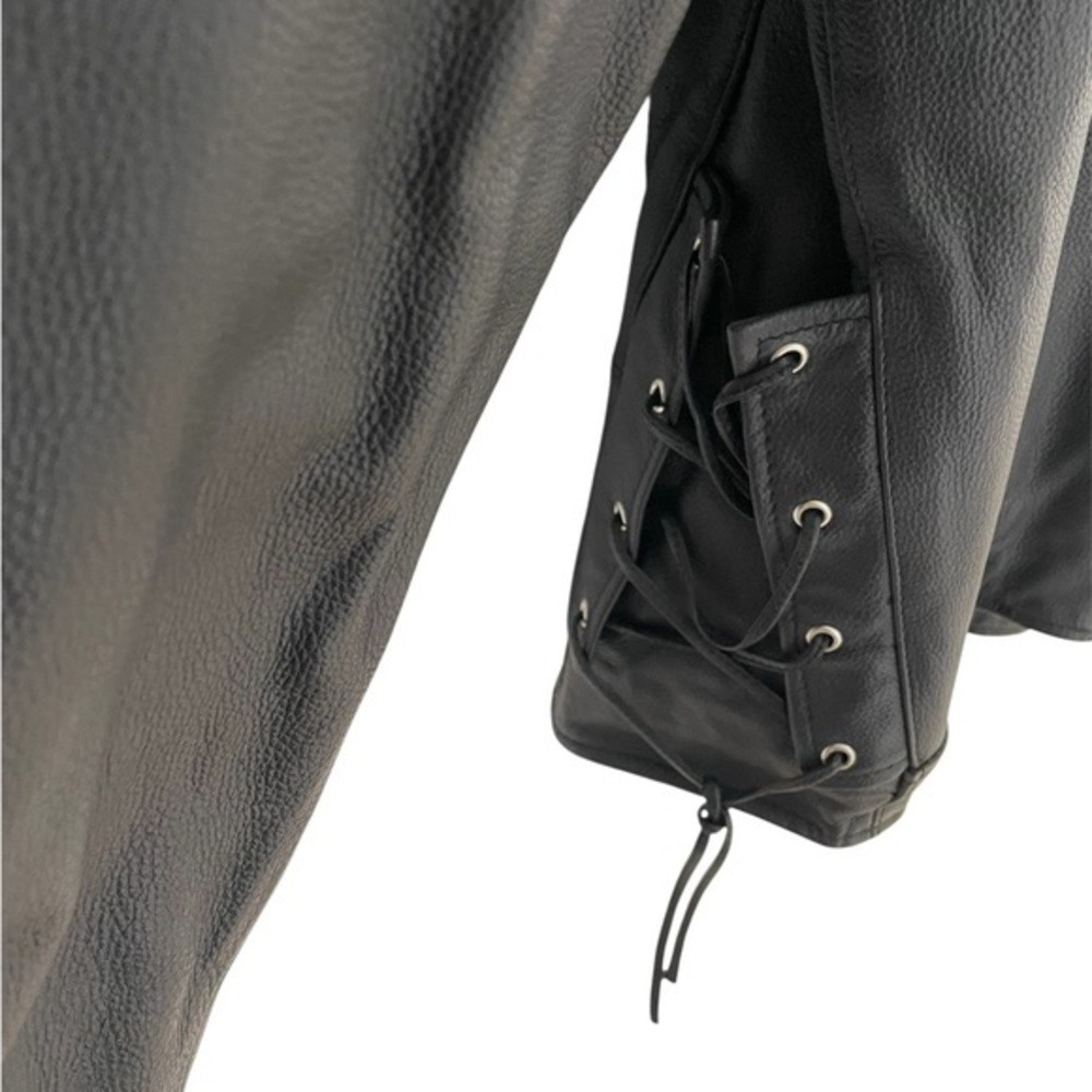 Wilsons Leather Mens XL Black Leather Motorcycle Cafe Racer Jacket Side Lace Up - Picture 3 of 8